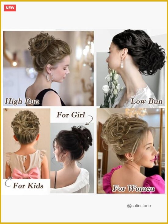 100% Human Hair Layered Wavy Curly Messy Bun Hair Piece for Women Thick Updo main image 6